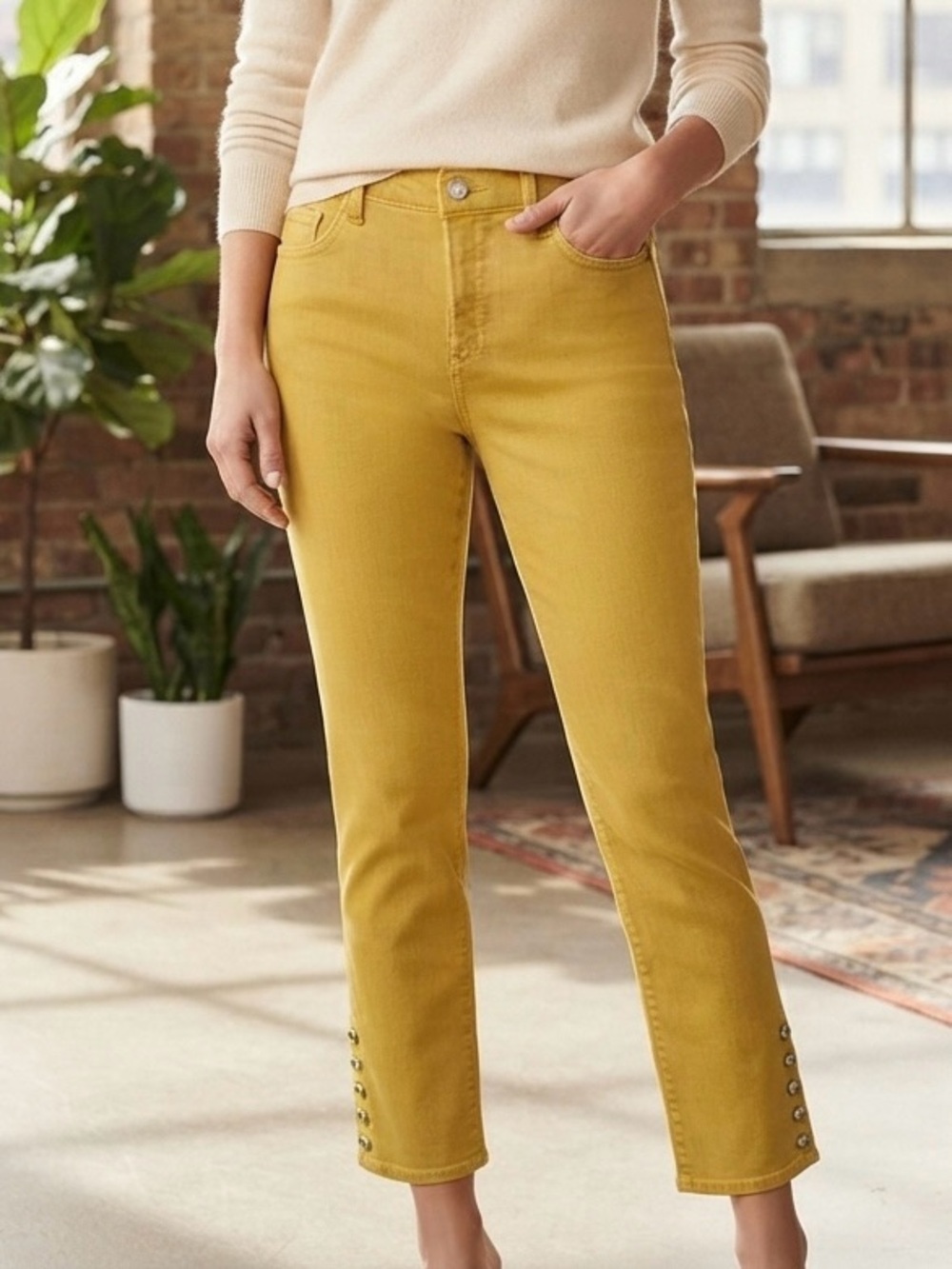 CHICO’S Mustard Yellow Girlfriend Slim Leg Ankle Jeans Size 8R